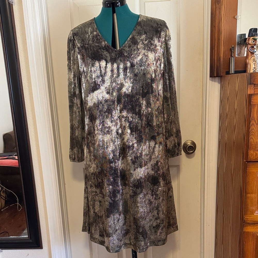 Chico's Black and Gray Long Sleeve Dress